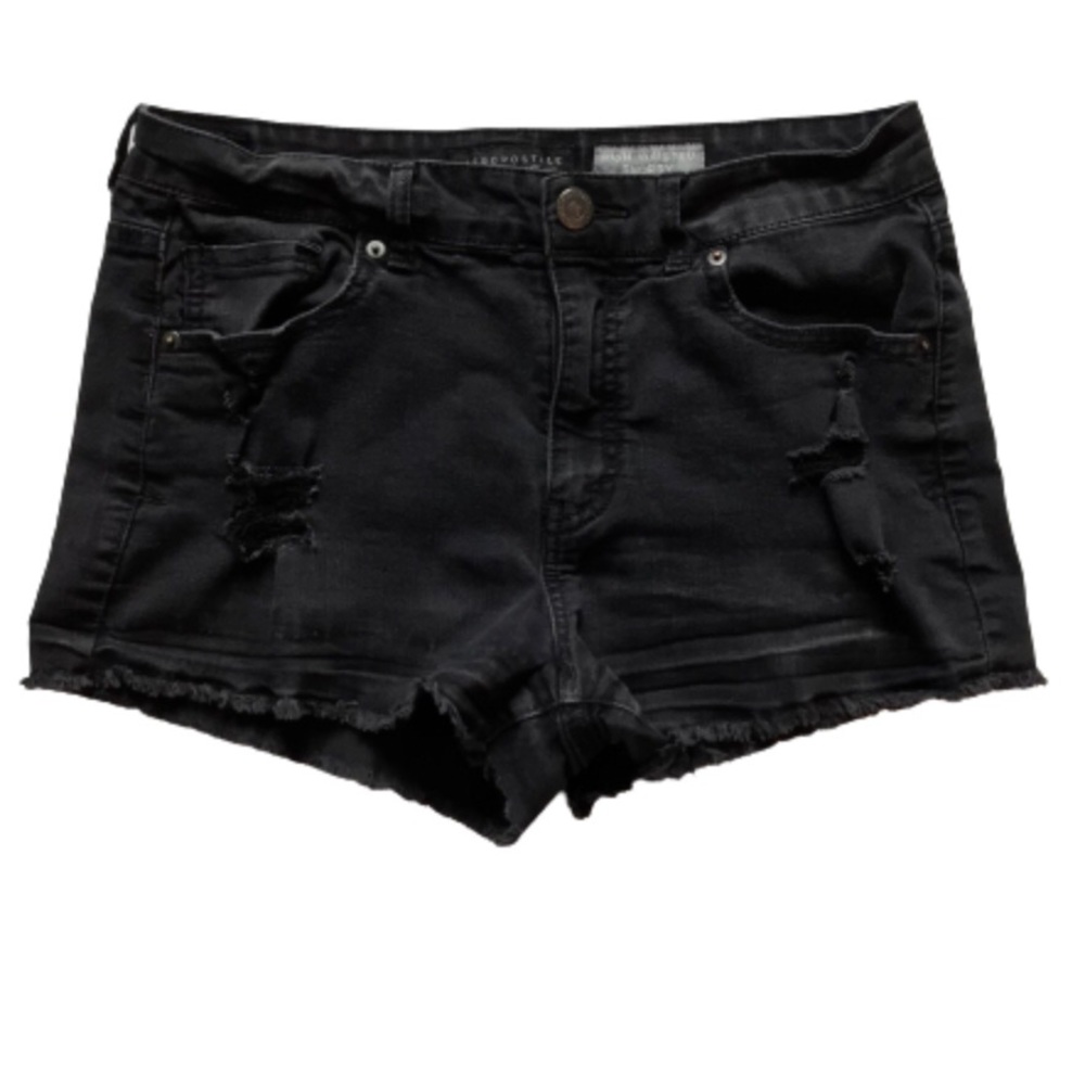 Aeropostale High Waist Shorty Black Distressed Raw Hem 10